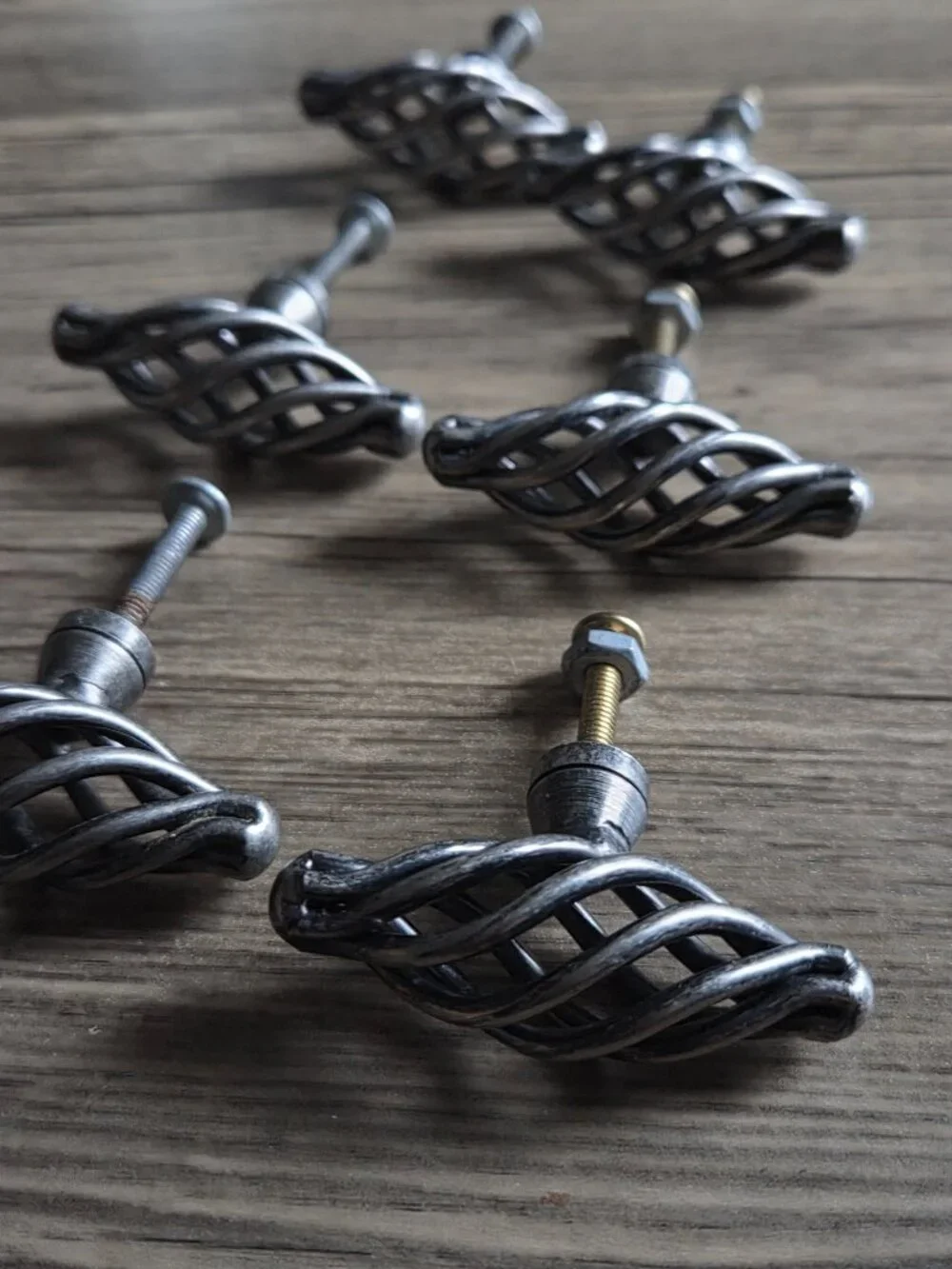 Set of 6 VTG Twist Metal Birdcage Cabinet Knobs in Antique Pewter Finish